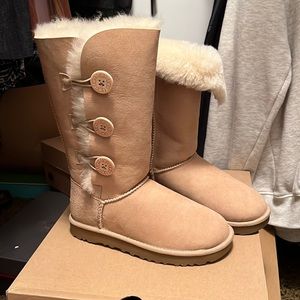 UGG Bailey Suede Button Triplet II Water-Repellent Cold Weather Tall Boots